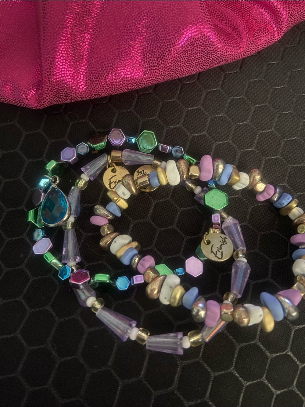 BRAND NEW Erimish Beaded Stretch Bracelet Set - Green, Purple & Blue Accents - Picture 3 of 3